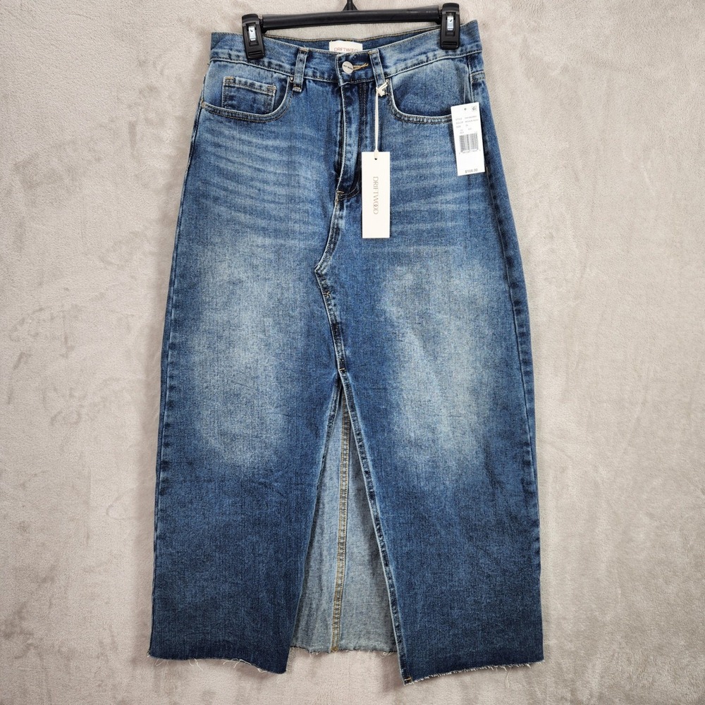 Driftwood Sarah Jean Denim Maxi Skirt Blue Wash Size 32 Boho Y2K Anthropologie